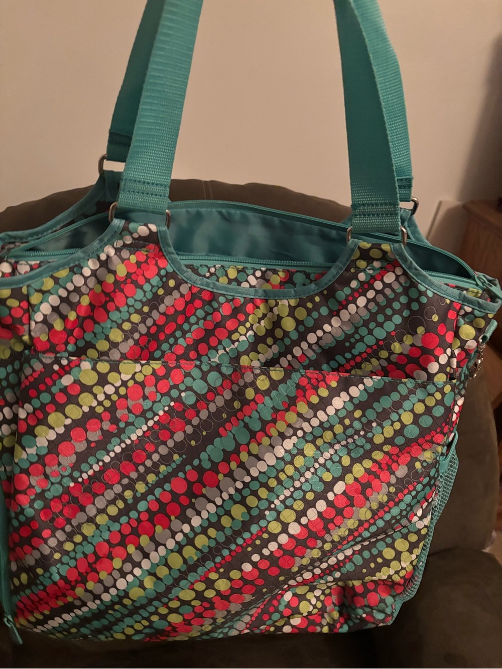 thirty-one Teal Multicolor Dot-Stripe Tote